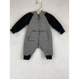 Carters Puppy Boys Zip Up Hooded One Piece Black White Stripes Newborn